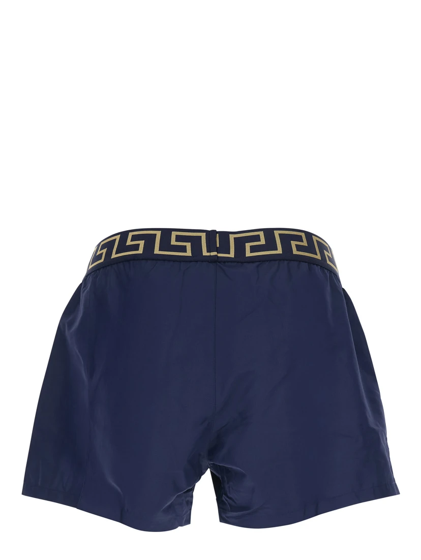 Blue Swimsuit Shorts with Greca Detail in Tech Fabric Man