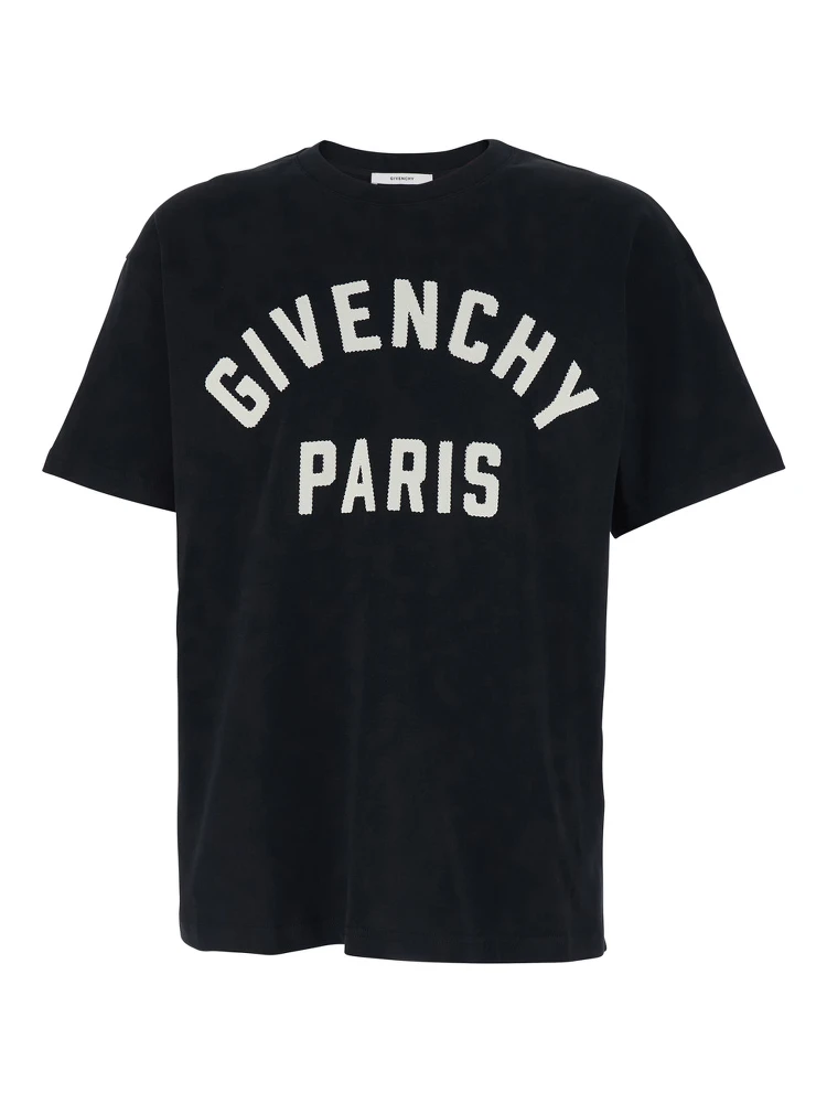 Black Crewneck T-Shirt with Maxi Logo Lettering on the Front in Cotton Man