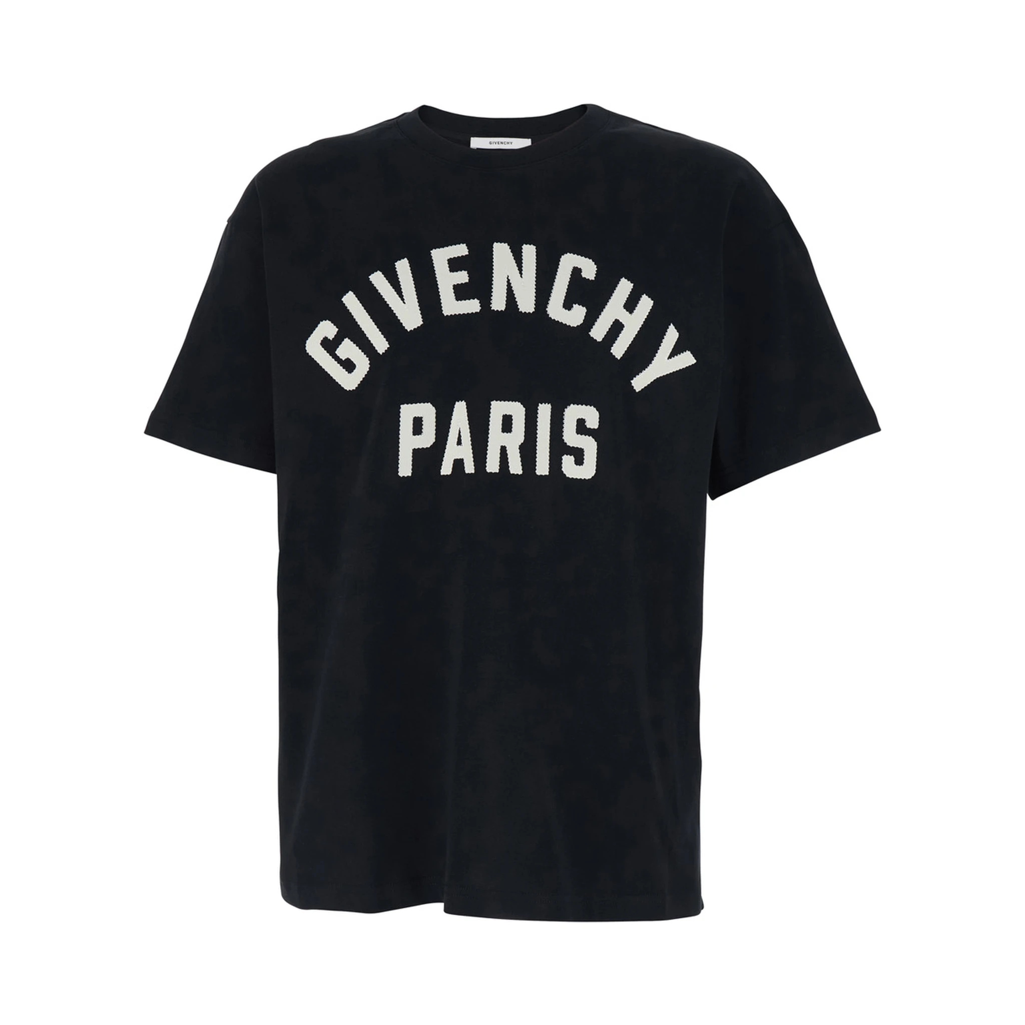 Black Crewneck T-Shirt with Maxi Logo Lettering on the Front in Cotton Man