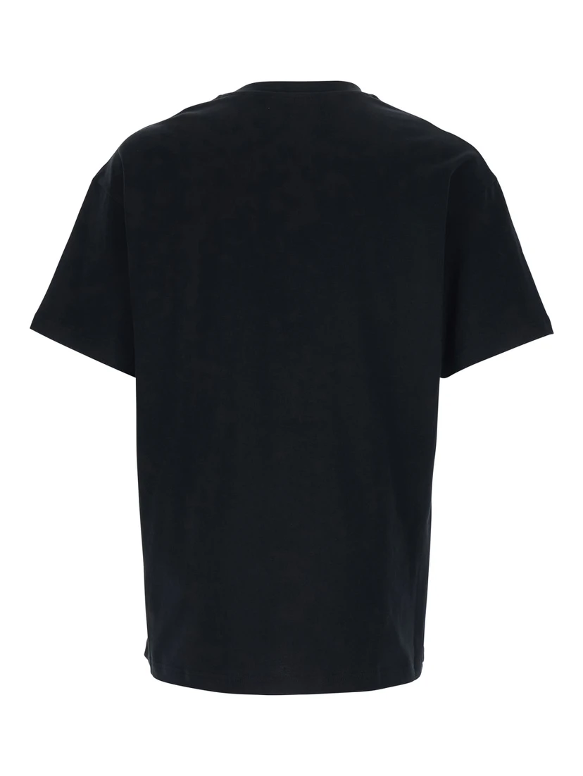 Black Crewneck T-Shirt with Maxi Logo Lettering on the Front in Cotton Man