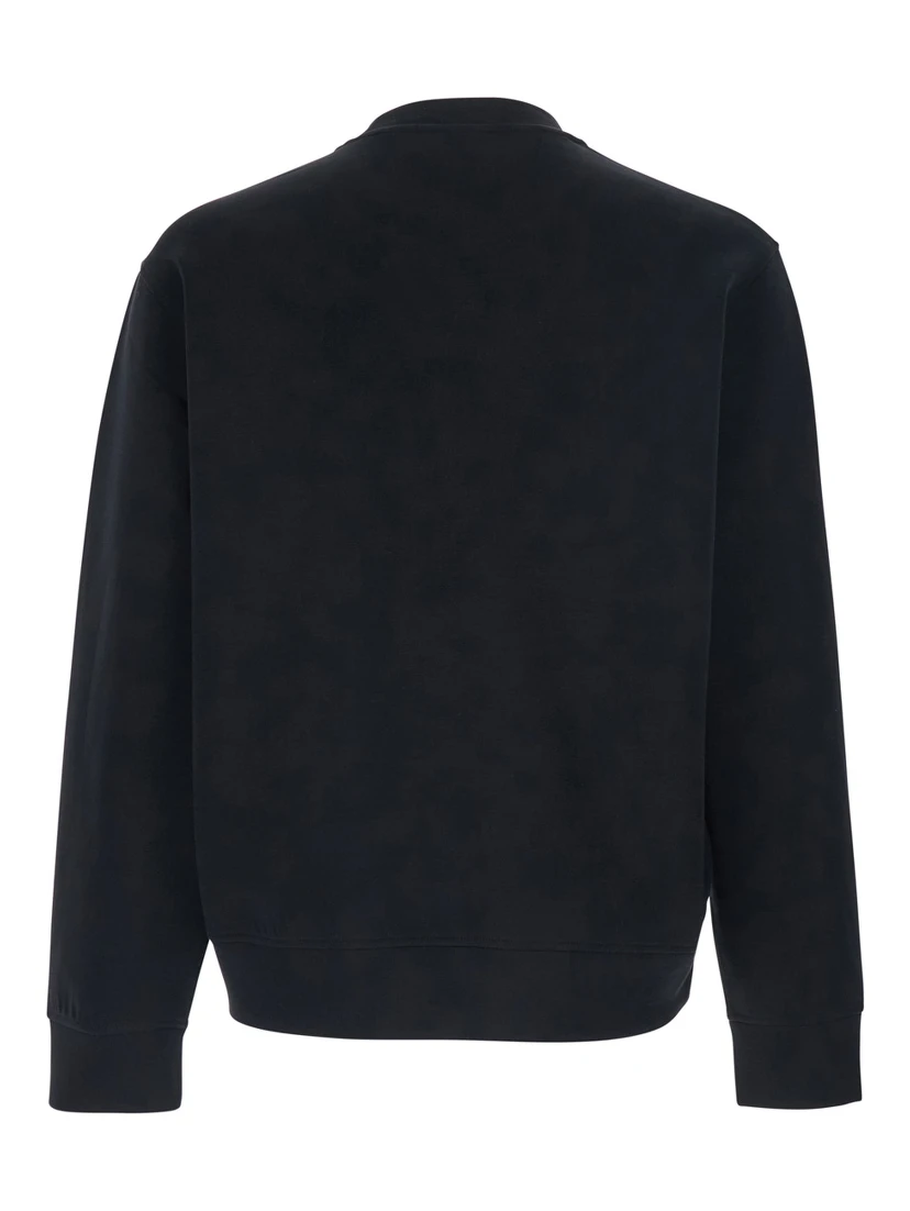 Black Crewneck Sweatshirt with Logo Embroidery on the Front in Cotton Blend Man