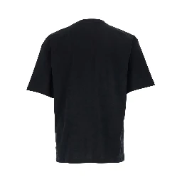 Black Crew Neck T-Shirt with Logo Print on the Front and Dropped Shoulders in Cotton Man