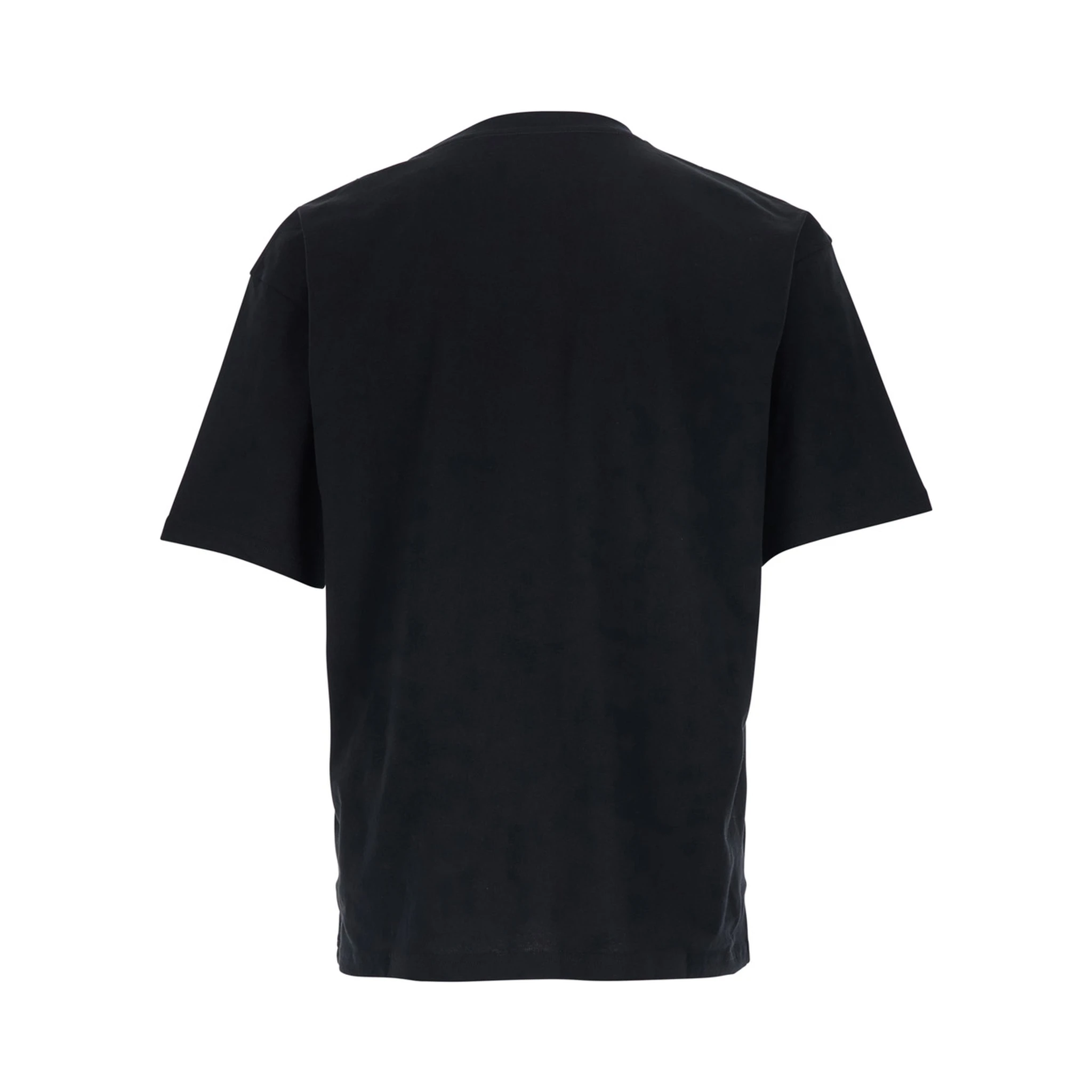 Black Crew Neck T-Shirt with Logo Print on the Front and Dropped Shoulders in Cotton Man
