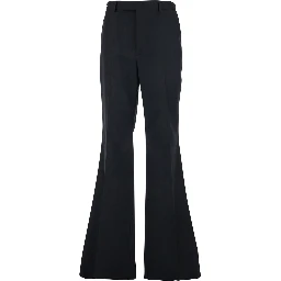 Black Flared Trousers with Pleats on Front and Back in Nylon and Wool Gabardine Man