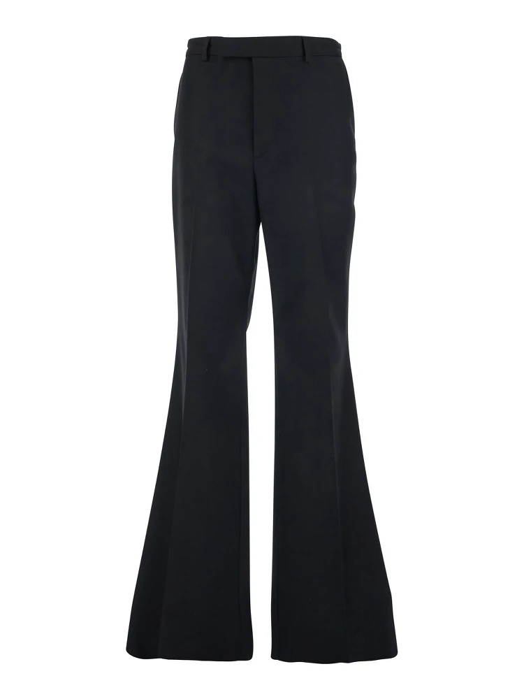 Black Flared Trousers with Pleats on Front and Back in Nylon and Wool Gabardine Man