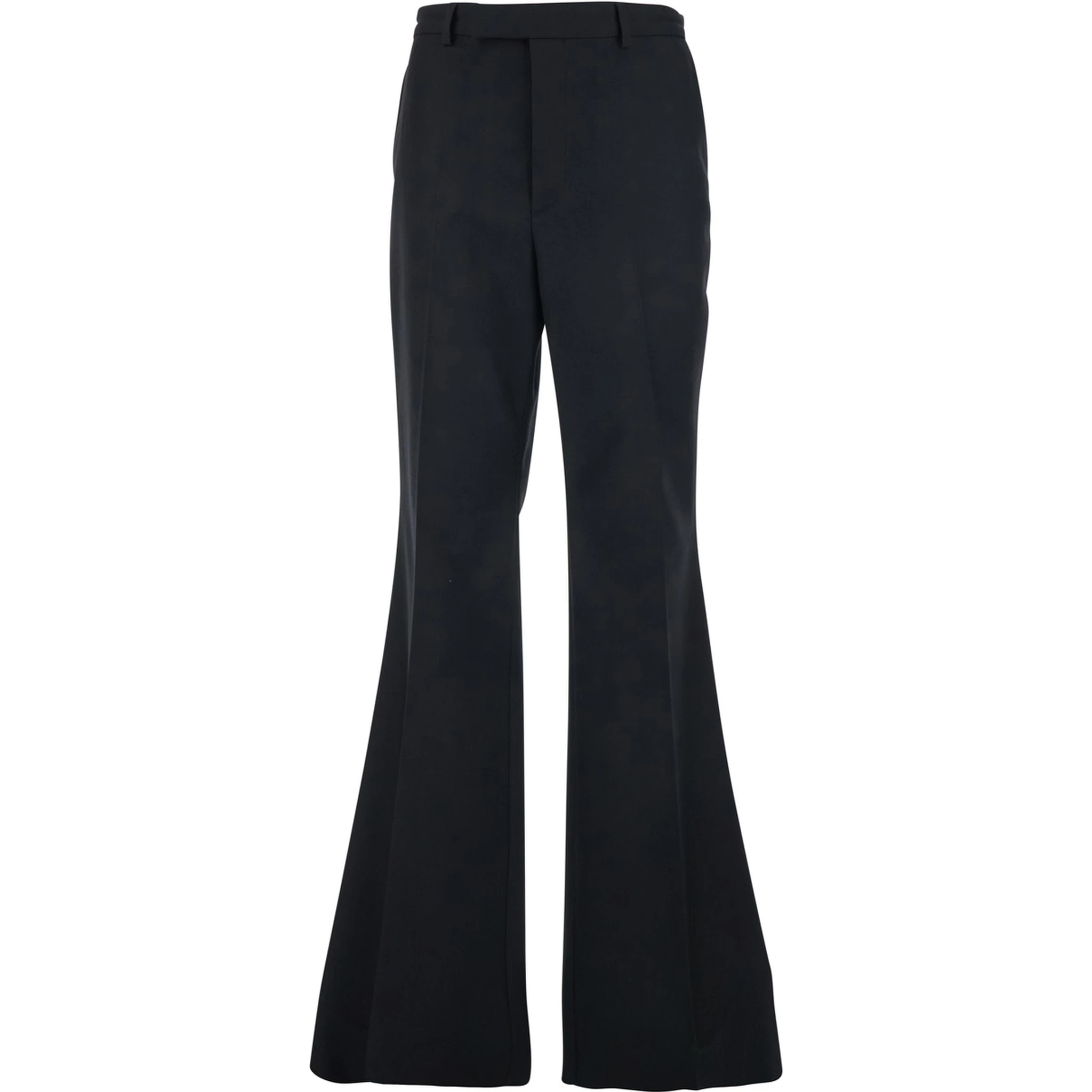 Black Flared Trousers with Pleats on Front and Back in Nylon and Wool Gabardine Man
