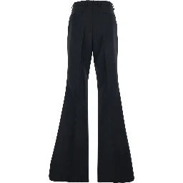 Black Flared Trousers with Pleats on Front and Back in Nylon and Wool Gabardine Man