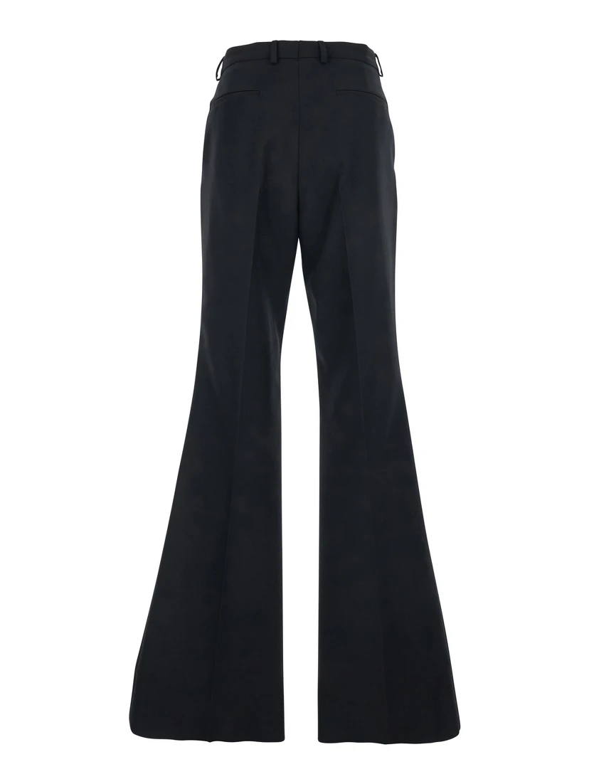 Black Flared Trousers with Pleats on Front and Back in Nylon and Wool Gabardine Man