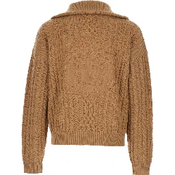 Beige Turtleneck Sweater with Zip Closure and Medusa Head Embroidered on the Back in Virgin Wool Man