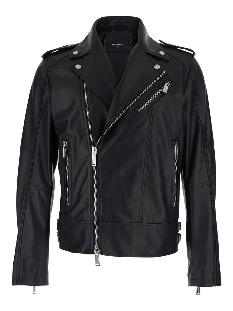 Black Jacket with Three Zip Pockets on the Front in Leather Man