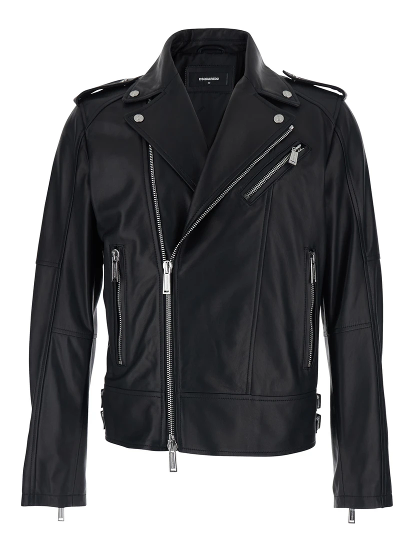 Black Jacket with Three Zip Pockets on the Front in Leather Man