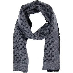 Grey Scarf with GG Motif in Wool Man