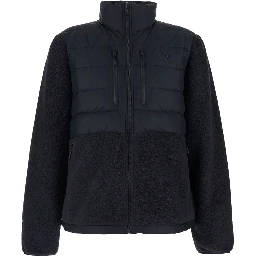 Black Down Jacket with High Neck and Tonal Logo Lettering on the Front in Tech Fabric Man