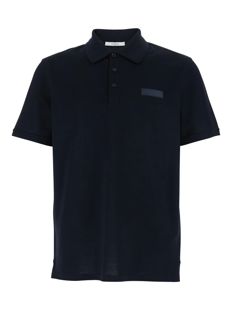 Blue Polo Shirt with Classic Collar and Logo Patch on the Front in Cotton Man