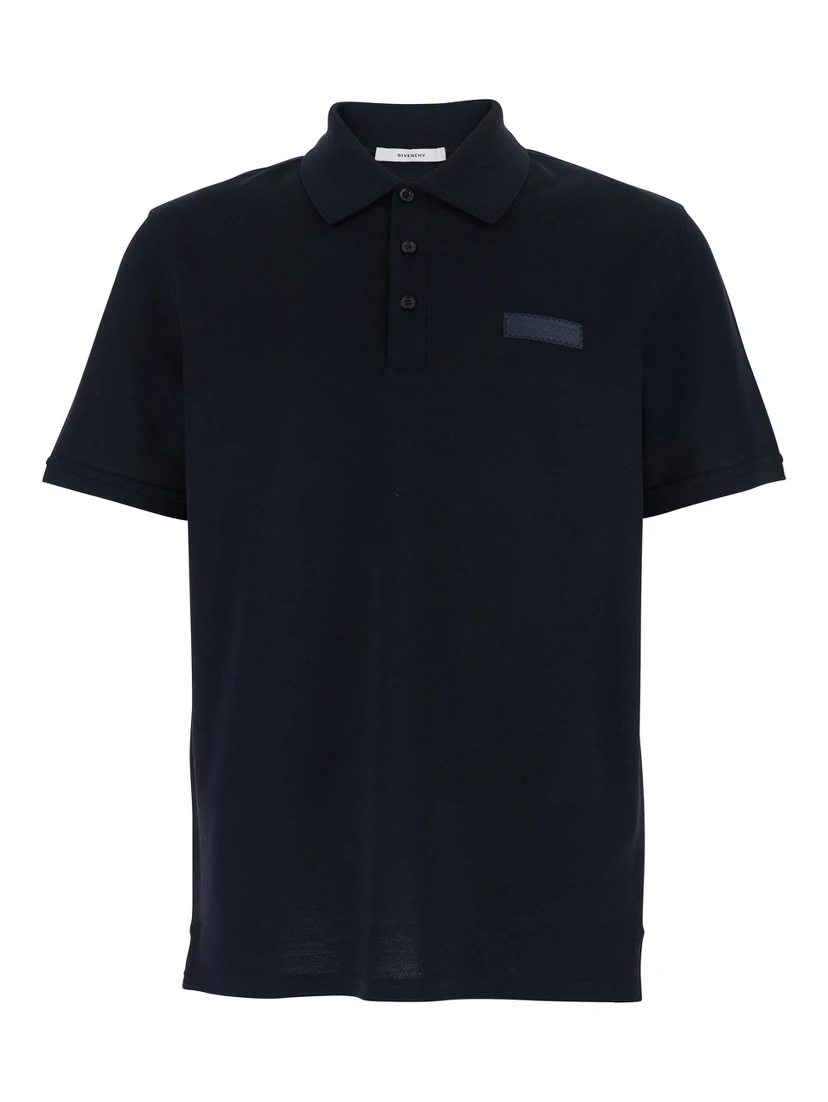 Blue Polo Shirt with Classic Collar and Logo Patch on the Front in Cotton Man