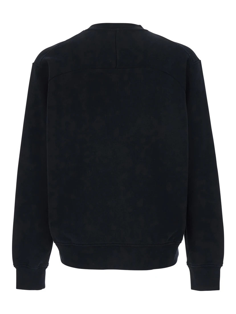 Black Crewneck Sweatshirt with Logo Patch on the Front in Cotton Man