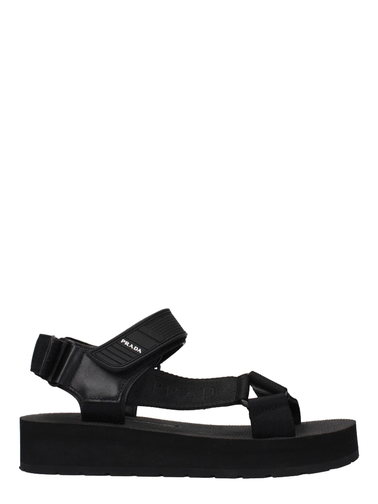 Black Fabric Flat Sandals