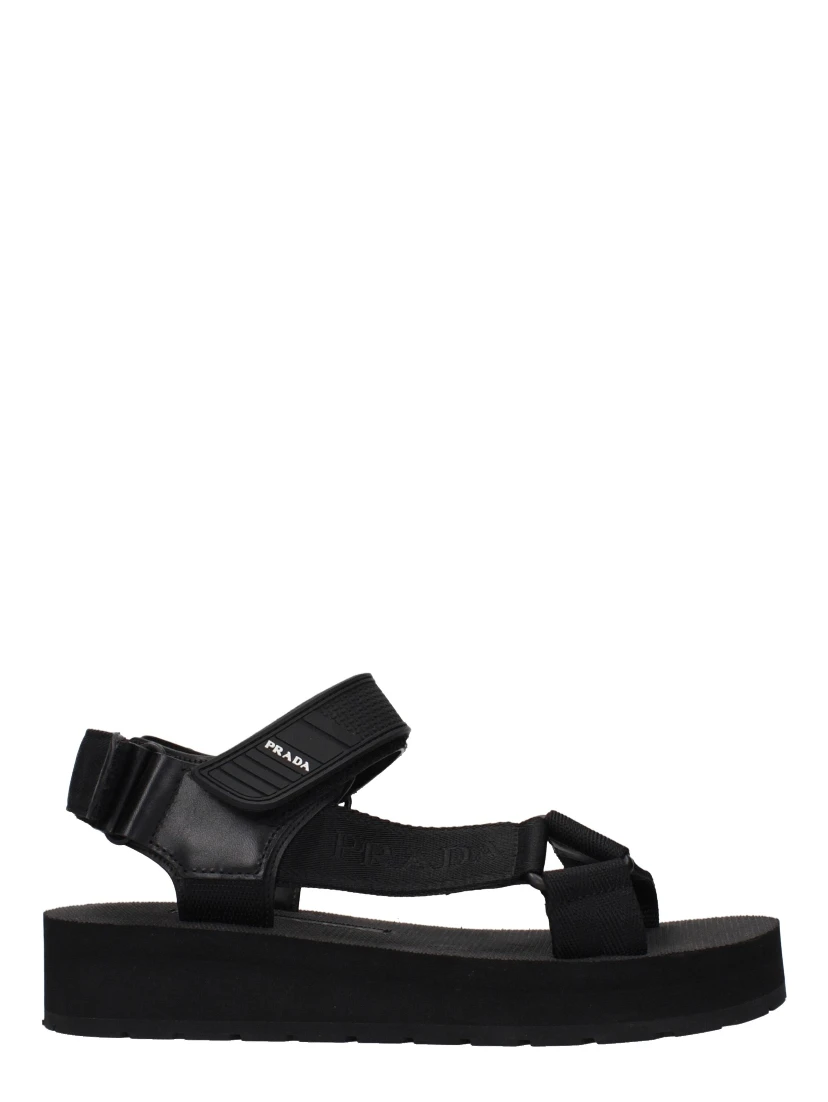 Black Fabric Flat Sandals