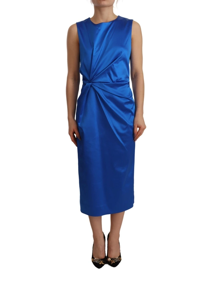 Acetate Royal Blue Roundneck Sleeveless Sheath Midi Dress