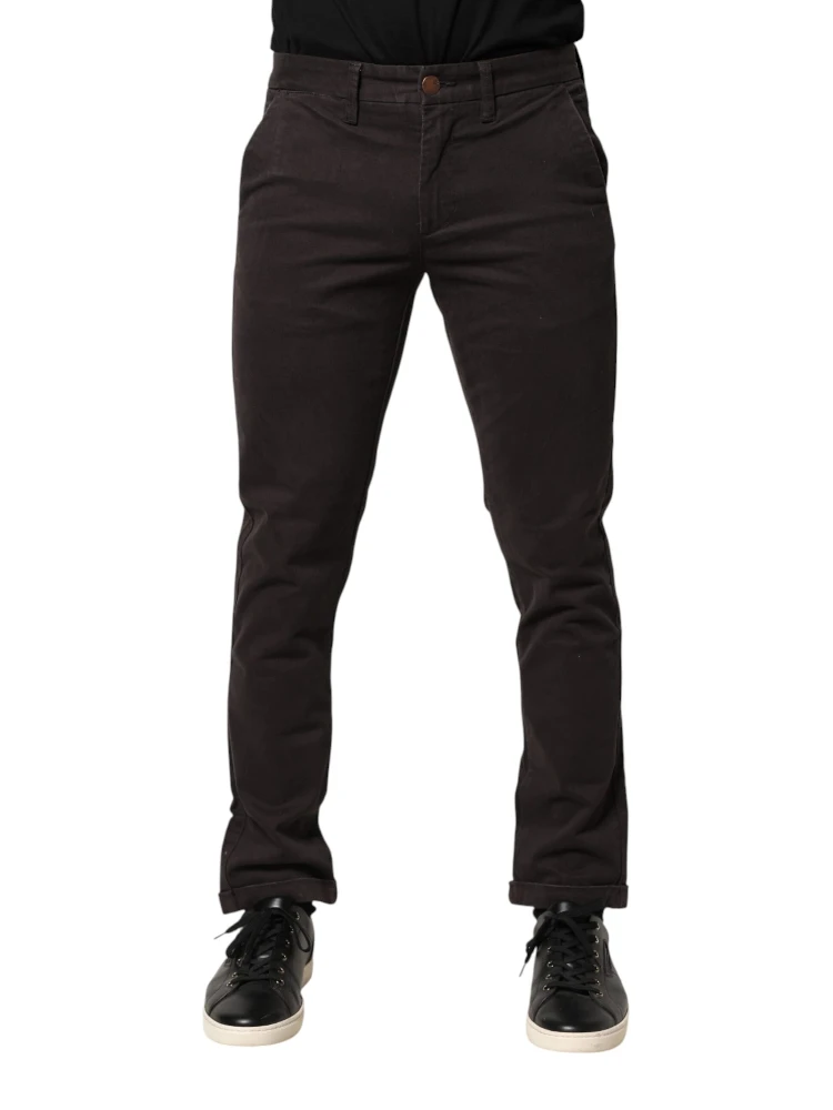 Dark Brown Cotton Stretch Skinny Mid Waist Men Trouser Pants alternative