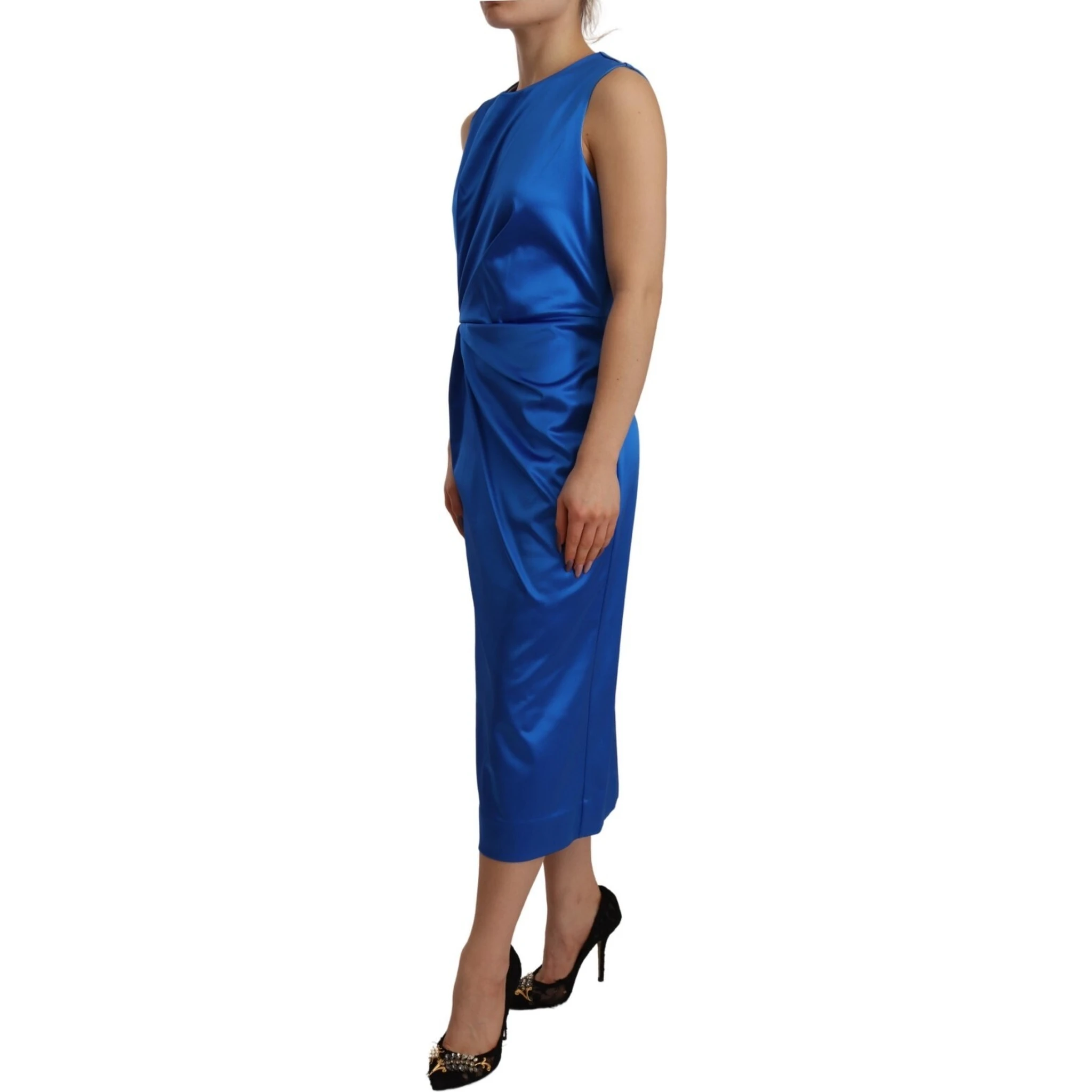 Acetate Royal Blue Roundneck Sleeveless Sheath Midi Dress