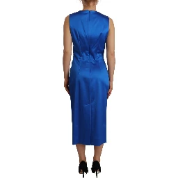 Acetate Royal Blue Roundneck Sleeveless Sheath Midi Dress