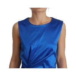 Acetate Royal Blue Roundneck Sleeveless Sheath Midi Dress