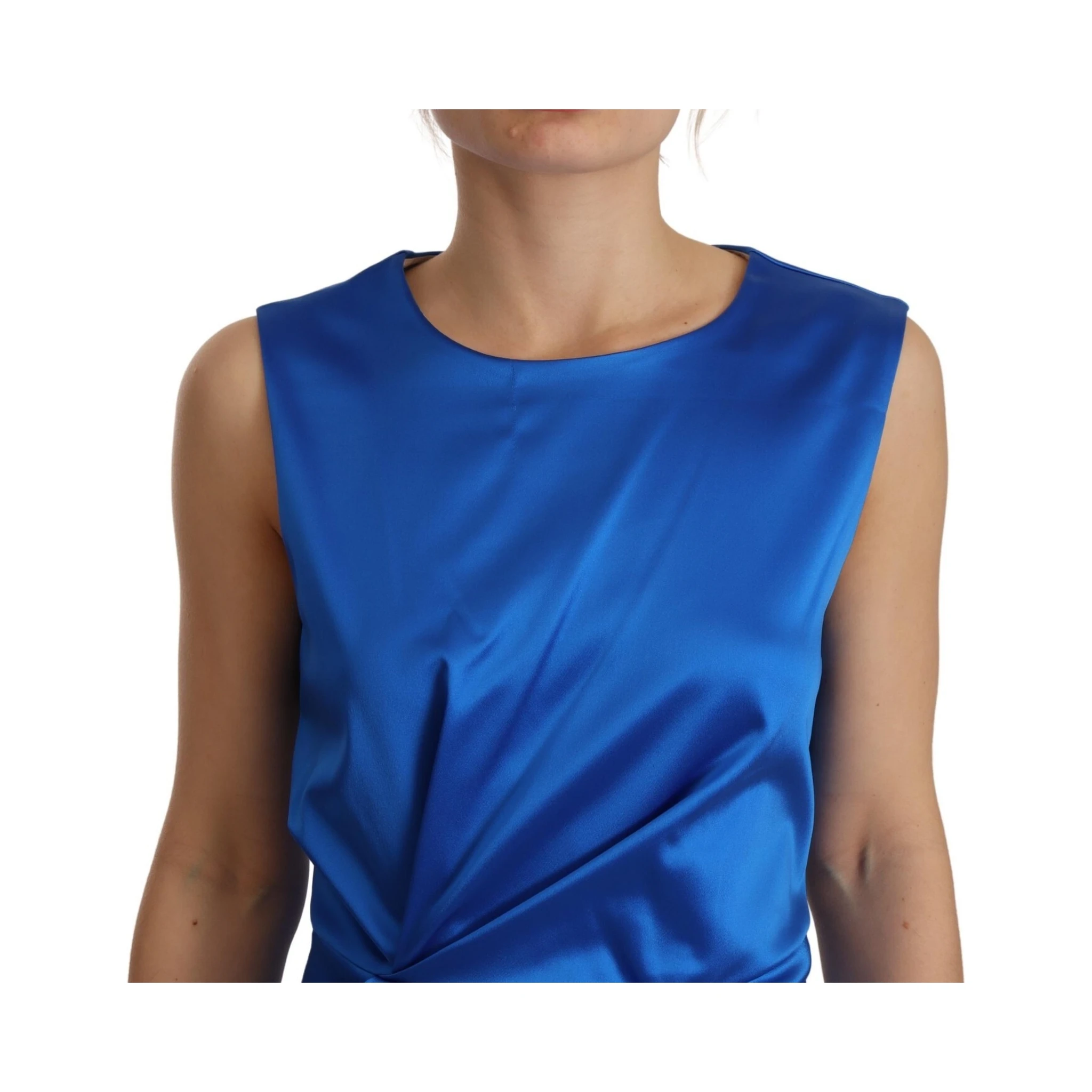 Acetate Royal Blue Roundneck Sleeveless Sheath Midi Dress