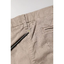 Beige Cotton Stretch Straight Mid Waist Trouser Pants