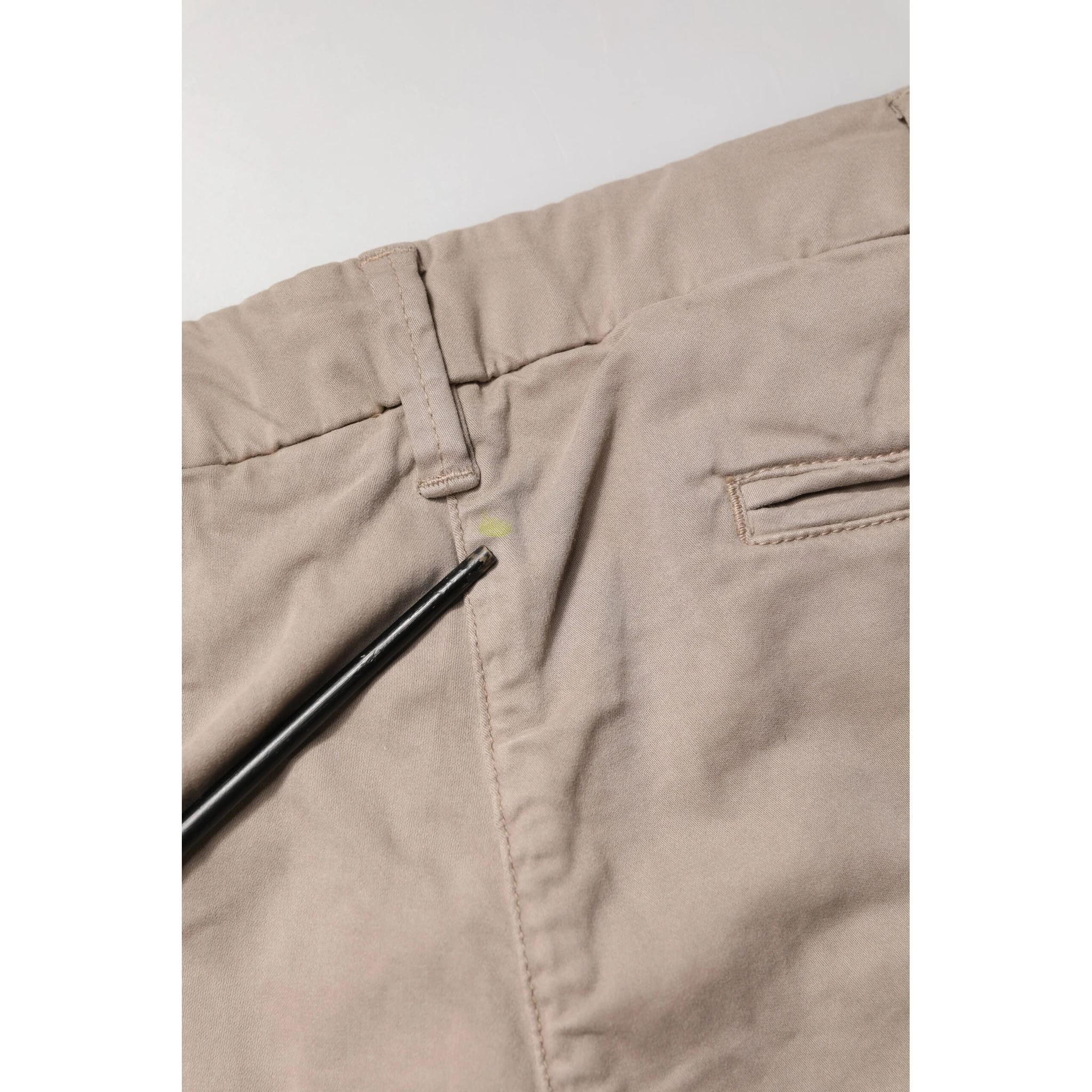 Beige Cotton Stretch Straight Mid Waist Trouser Pants