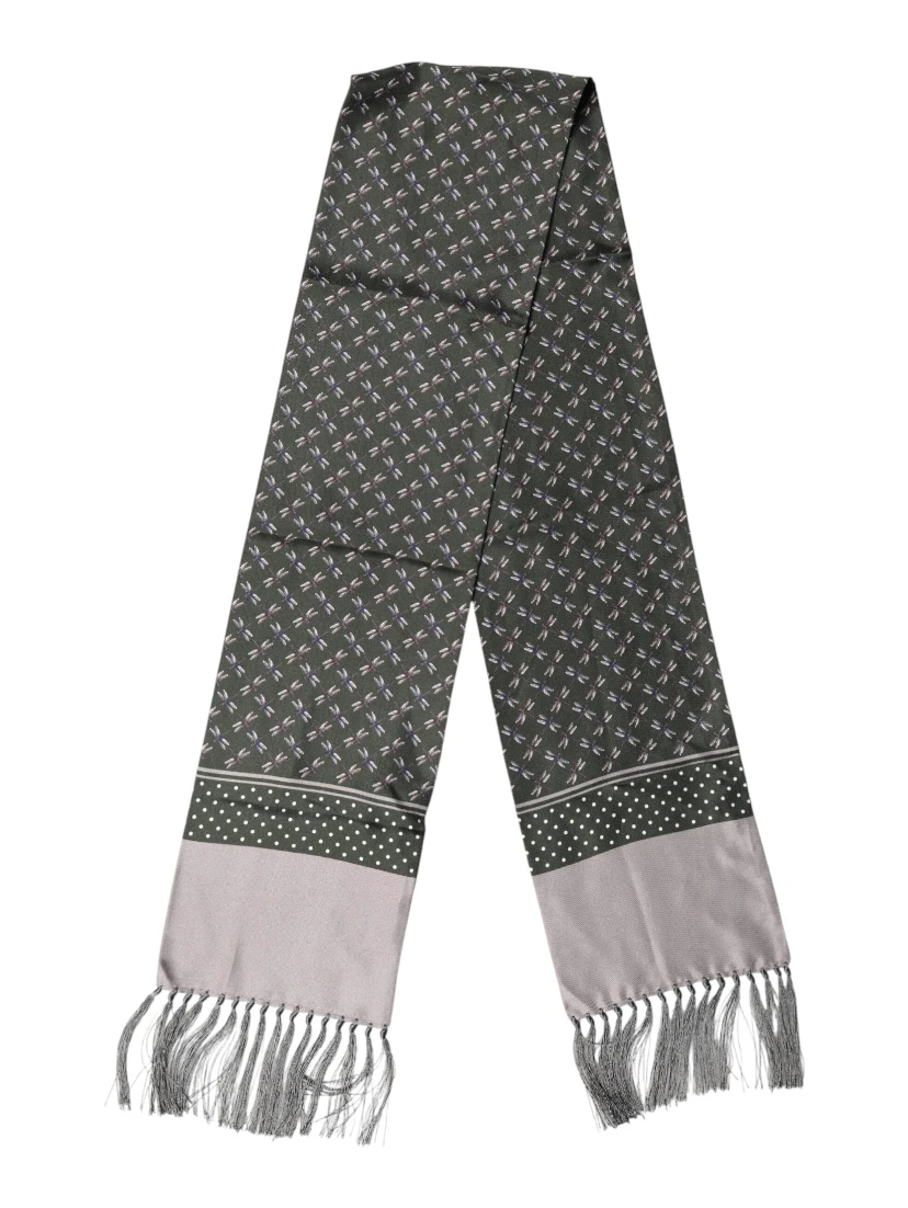 Gray Patterned Fringes Neck Foulard Scarf
