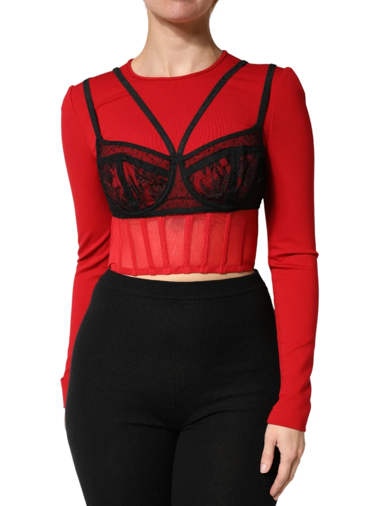 Red Black Nylon Bralette-Style Cropped Top alternative