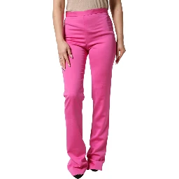 Pink Viscose High Waist Straight Casual Trouser Pants