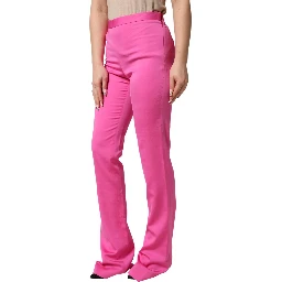 Pink Viscose High Waist Straight Casual Trouser Pants