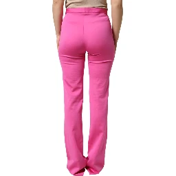 Pink Viscose High Waist Straight Casual Trouser Pants