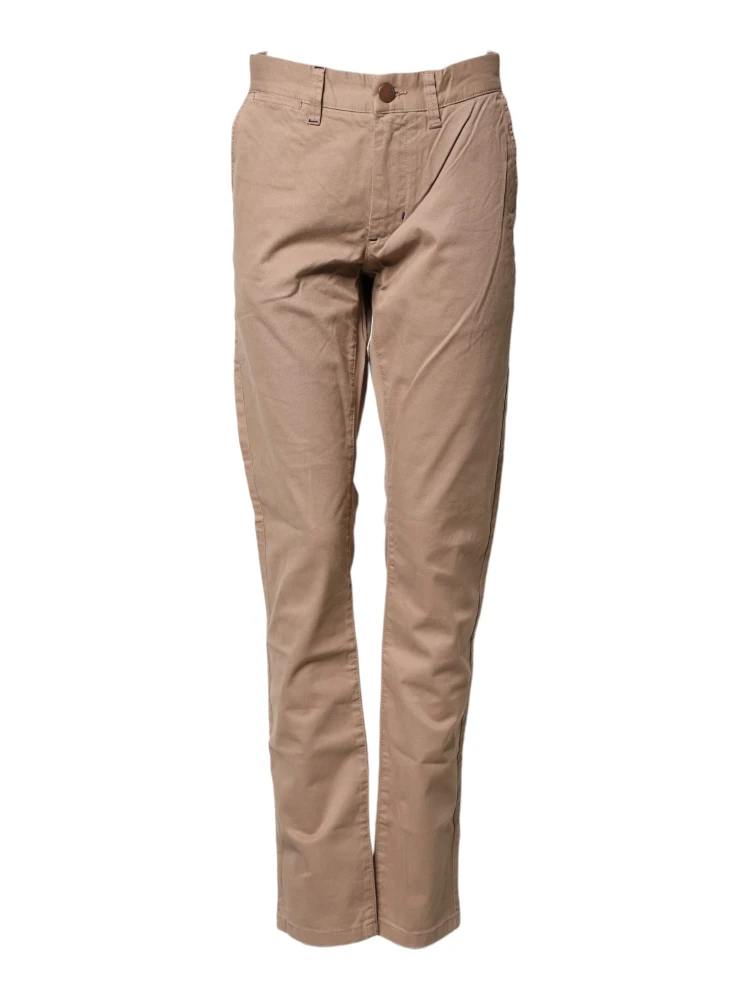 Beige Cotton Mid Waist Straight Men Chino Trouser Pants