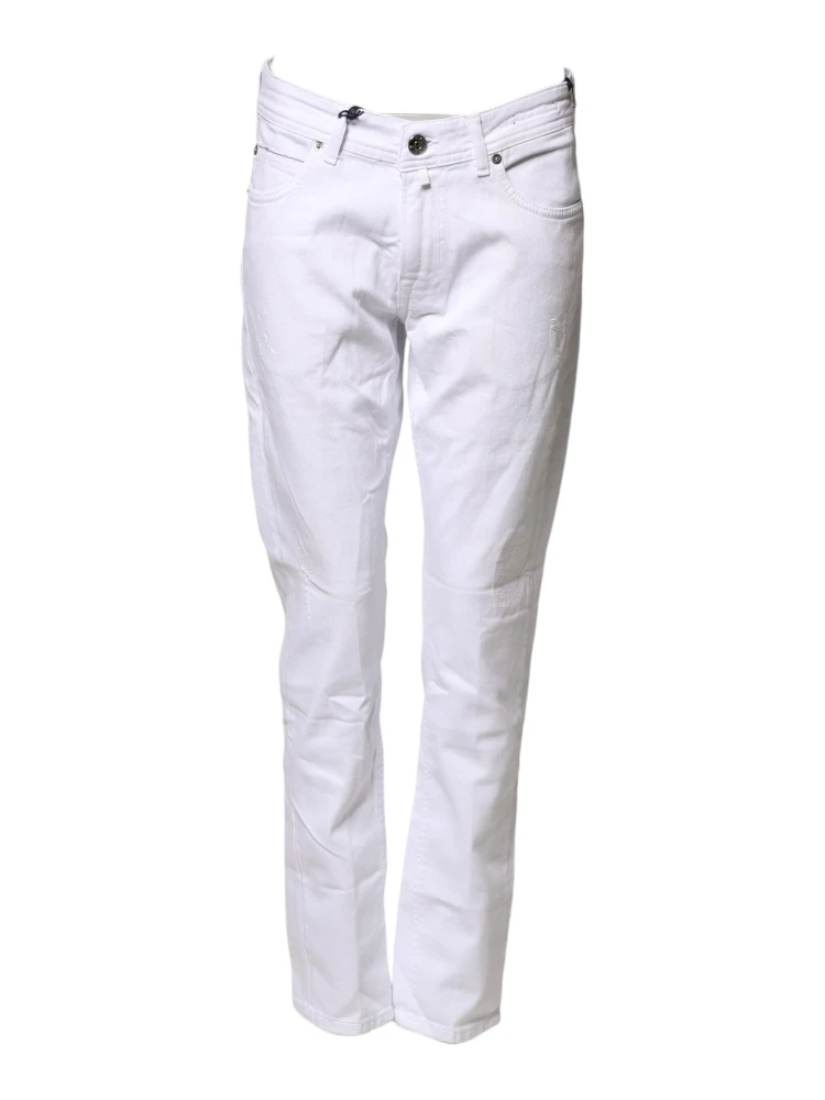 White Cotton Straight Fit Men Denim Trouser Jeans alternative