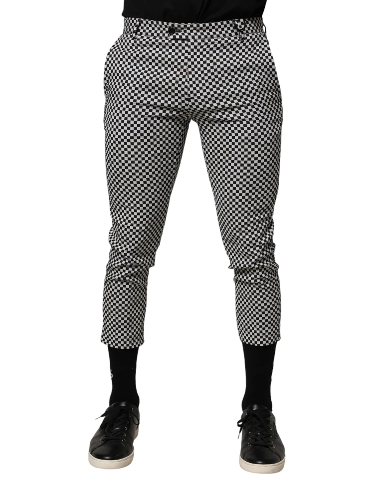 Black White Checkered Men Cropped Pants
