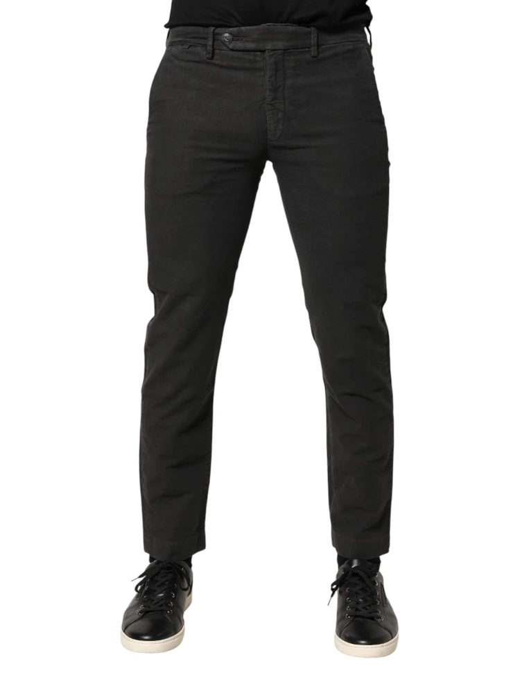 Dark Gray Cotton Mid Waist Skinny Men Denim Jeans