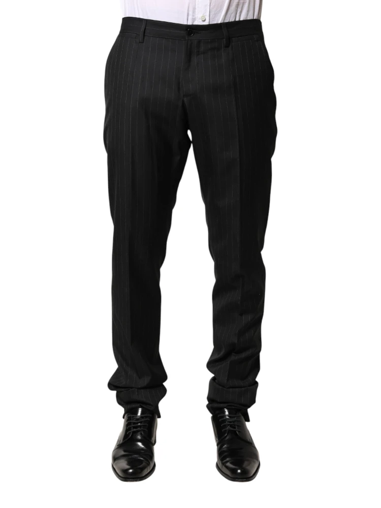 Black Stripes Wool Men Dress Trousers Pants