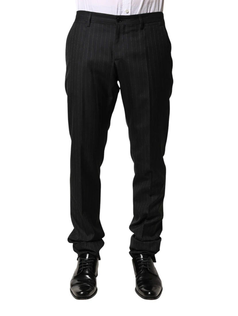 Black Stripes Wool Men Dress Trousers Pants