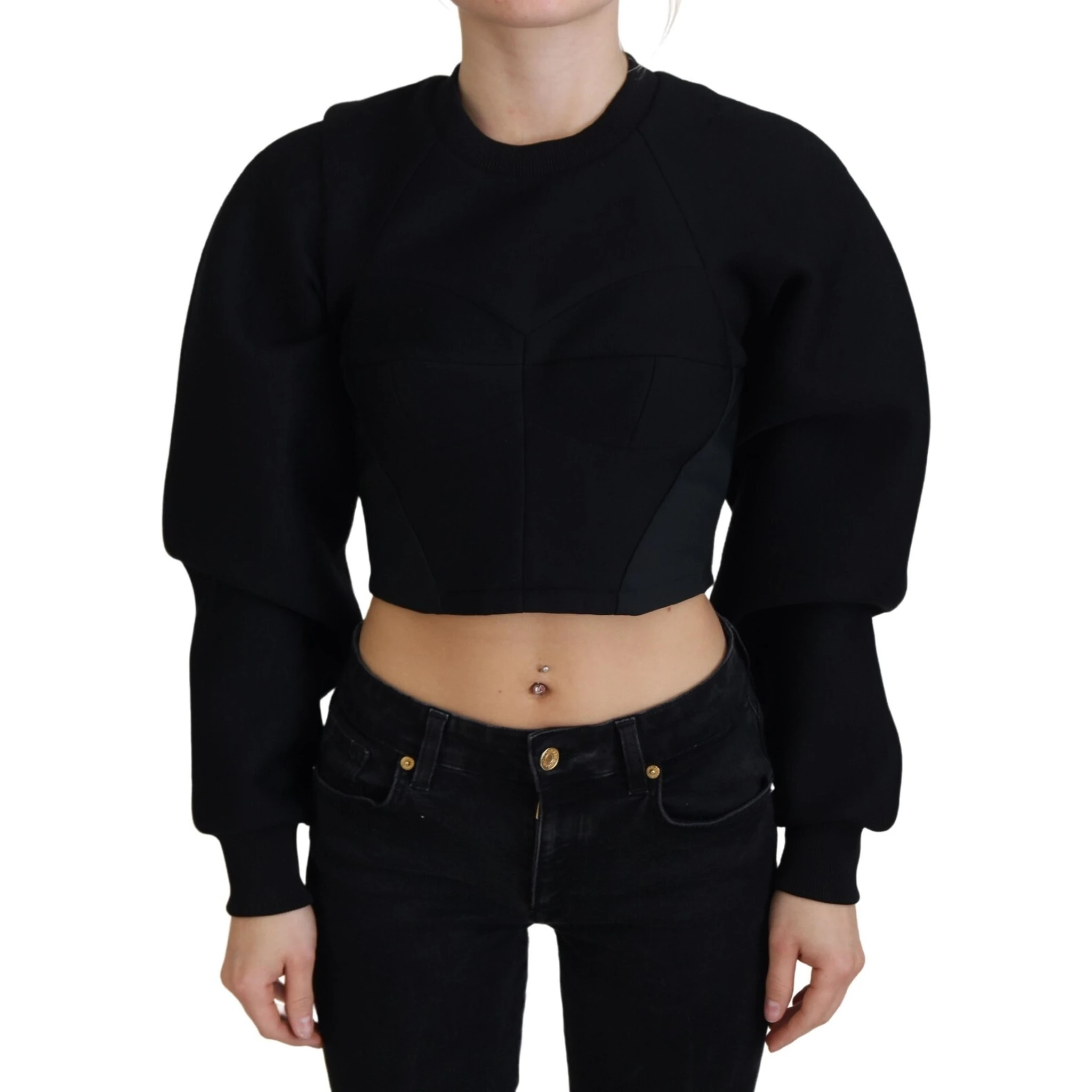Black Cropped Zipper Back Sweatshirt Sweater