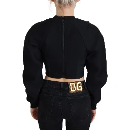 Black Cropped Zipper Back Sweatshirt Sweater