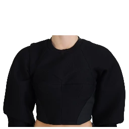 Black Cropped Zipper Back Sweatshirt Sweater