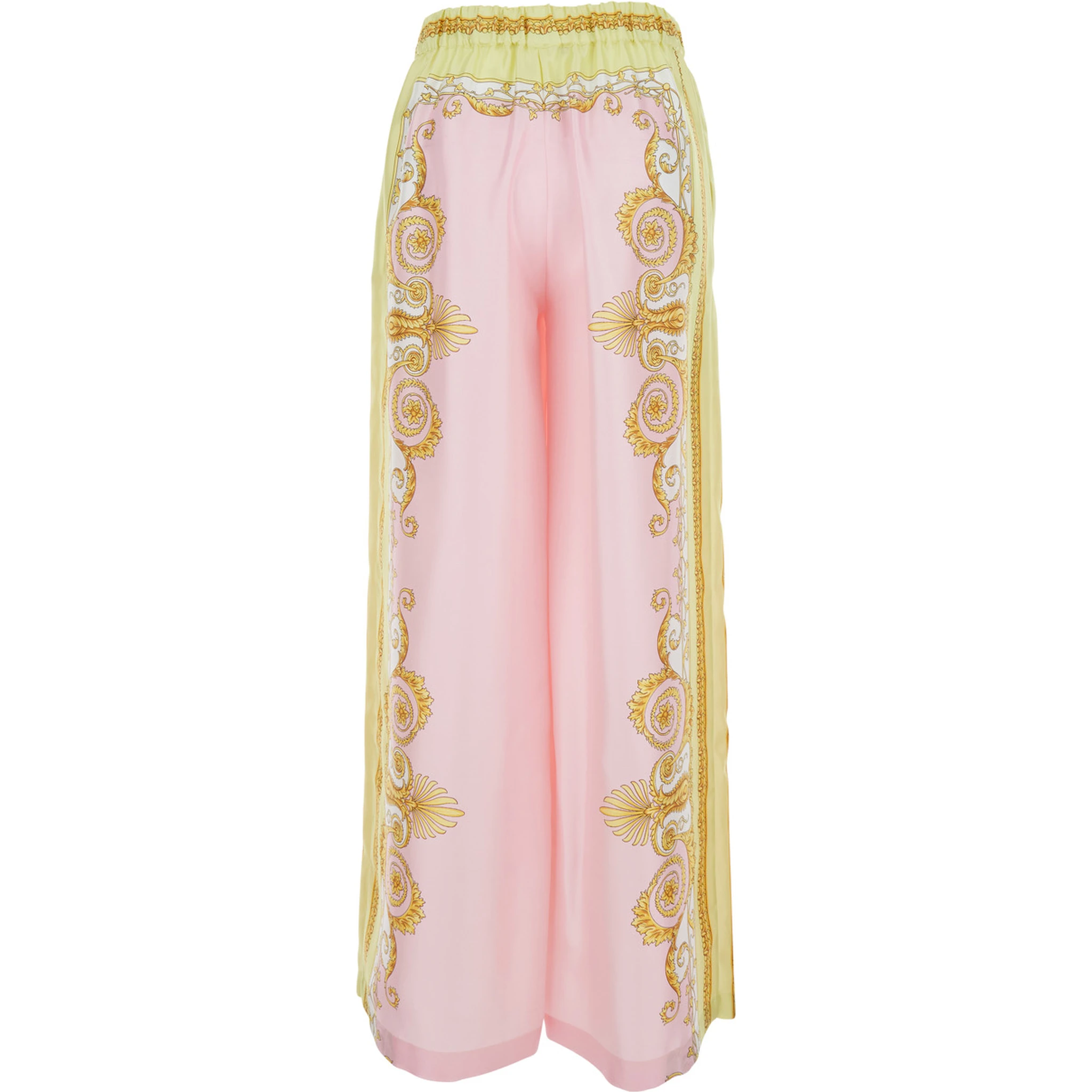 Multicolor Trousers with Elastic Waist and All-Over Geometric Print in Silk Woman