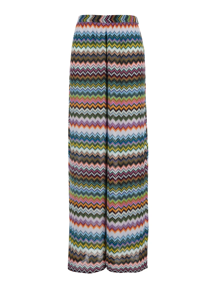 بنطلون متعدد الألوان بنقشة متعرجة وتأثير بكسل من قماش الفسكوز اللامع للنساء