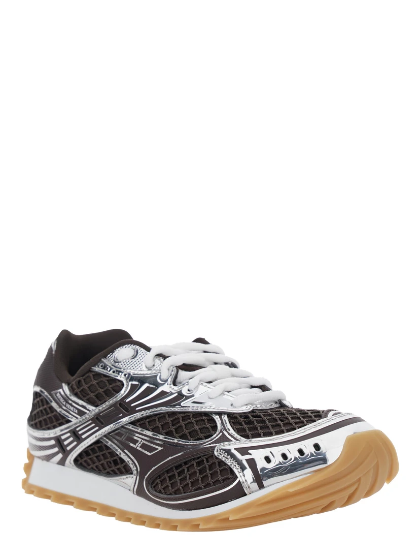 Orbit Brown Sneakers with Logo Lettering Print in Tech Fabric Woman