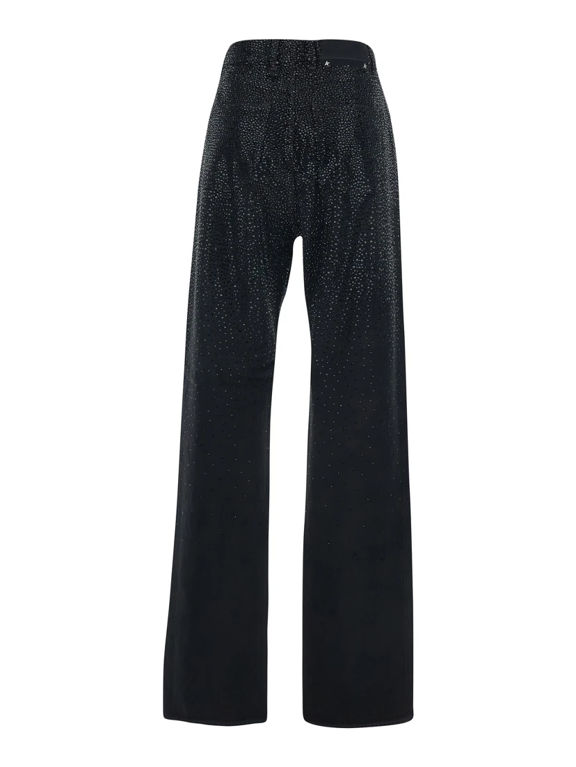 Black Jeans with Belt Loops and All-Over Crystal Embellishments in Denim Woman