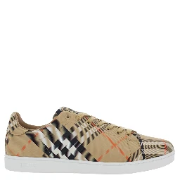 Set Beige Low-Top Sneaker with All-Over Check Pattern in Fabric and Leather Man