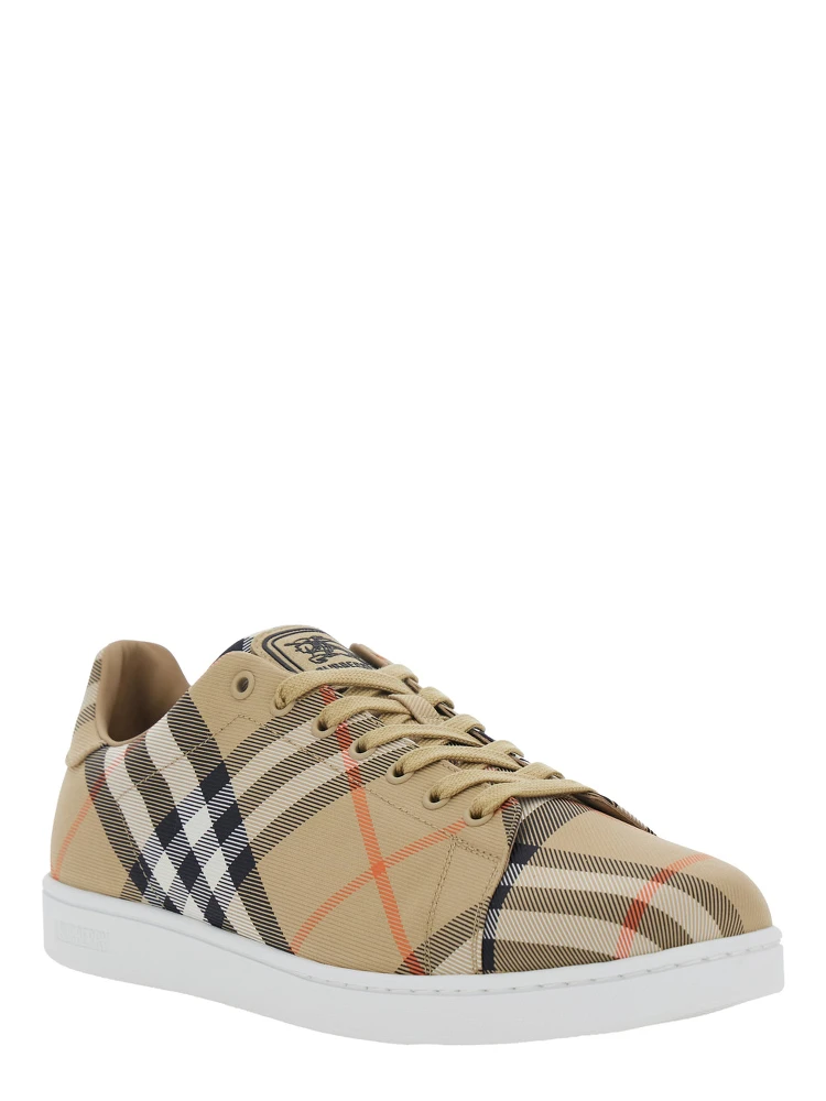 Set Beige Low-Top Sneaker with All-Over Check Pattern in Fabric and Leather Man alternative